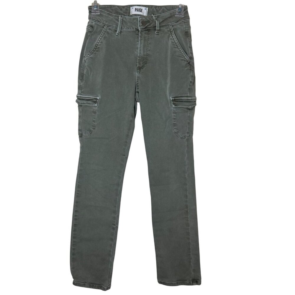 Paige Cargo Pants Size 23 Green Straight Leg Utility Stretch Pockets